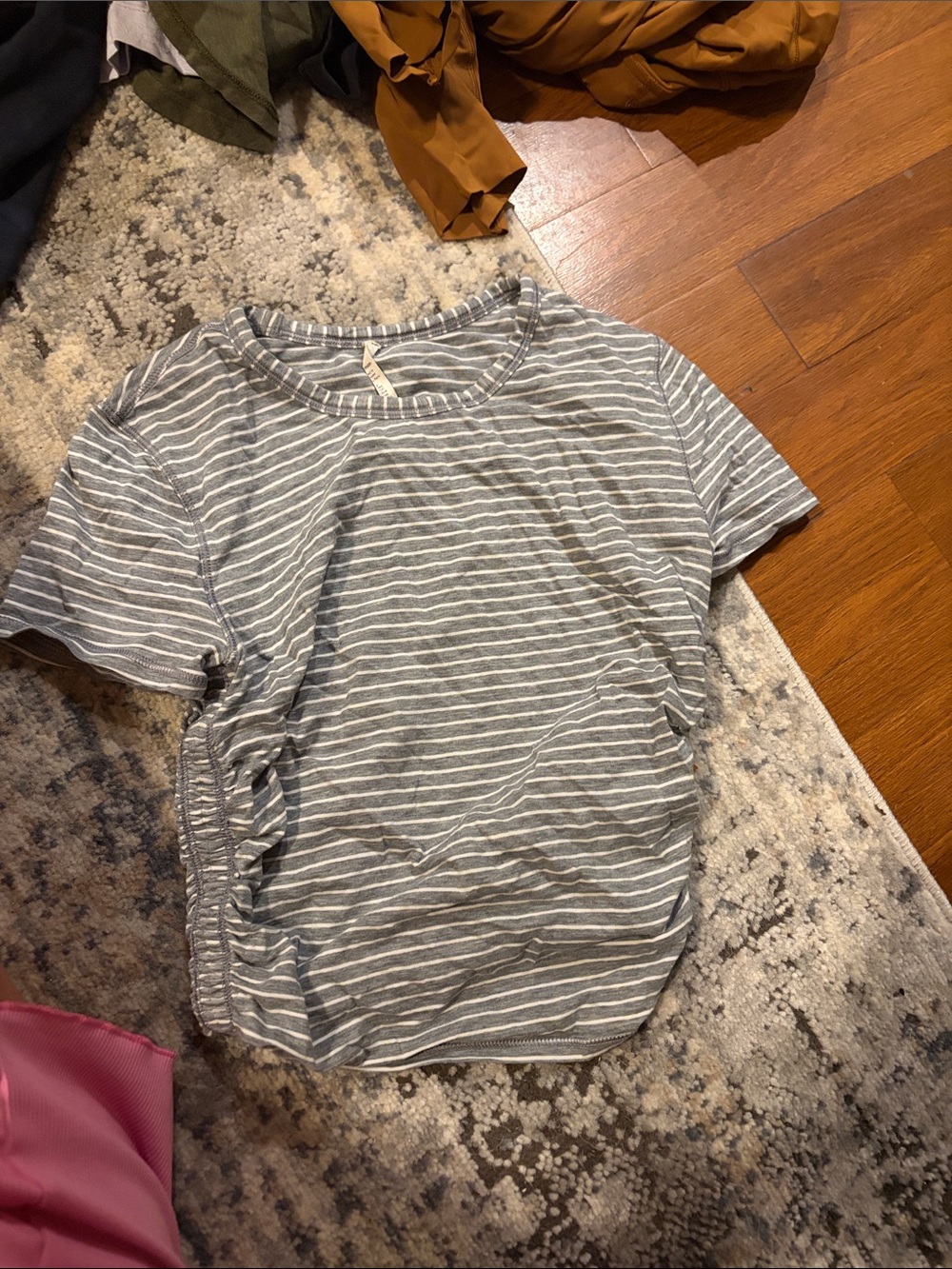Gray & White Stripe Short Sleeve Top